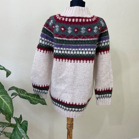 Moda International Women's size S Nordic Sweater 100% Wool Mock Neck Pullover - Picture 3 of 9